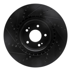 Hyundai Genesis Coupe Brake Rotor (1) - Front Right - R1 Concepts - Drilled & Slotted - Black - `10-`16